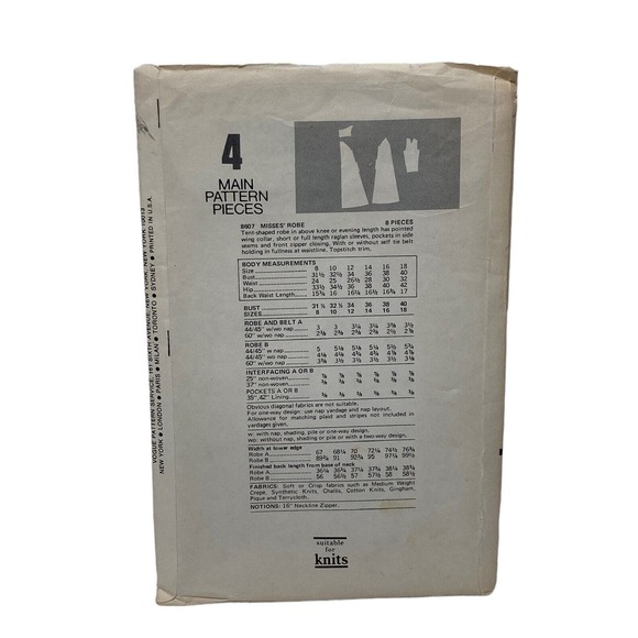 Very Easy Vogue 8607 Misses Tent Shaped Robe Sewing Pattern Size 12 - Picture 2 of 6